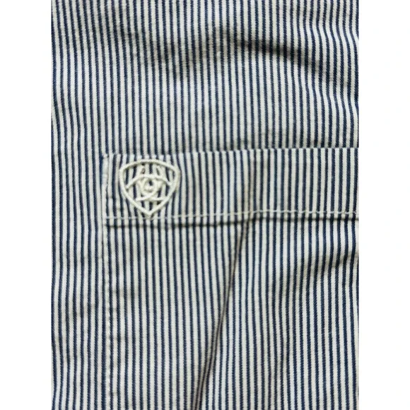 Ariat REAL Shirt Womens Medium Blue White Stripe Fitted Western Button Up